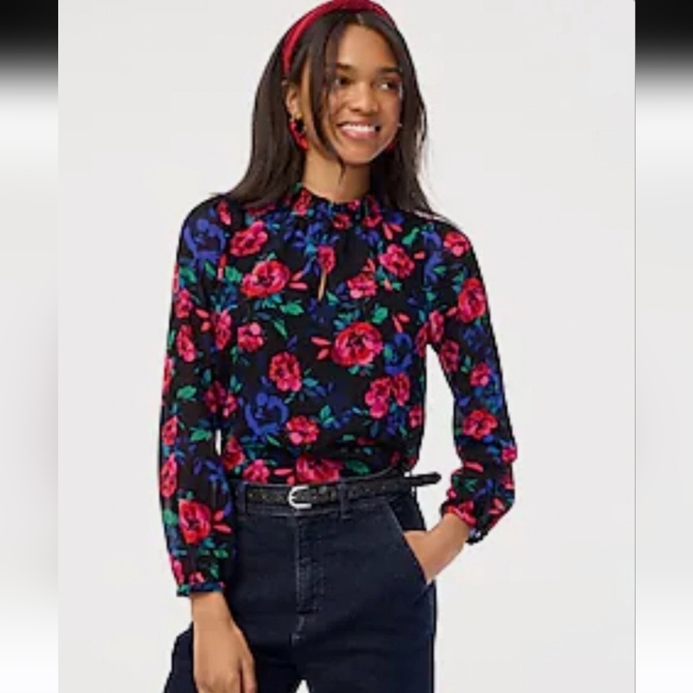 J.Crew Factory Floral Black and Red Women's Top